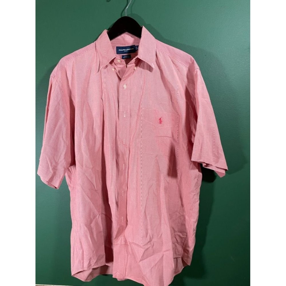 Ralph Lauren Golf - Men's Red Check Short Sleeve Button Down Shirt - Size L *Red